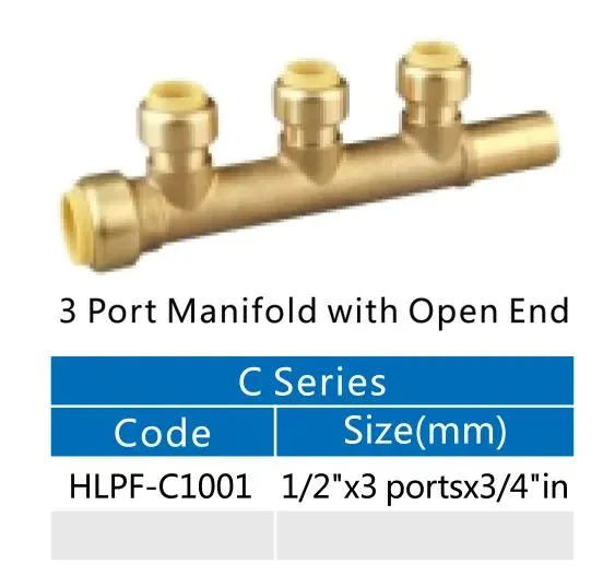 Brass Plumbing Push Fit Fittings Copper Push in Fittings 3 Port Water Manifold for Pex Water Heating Pipe